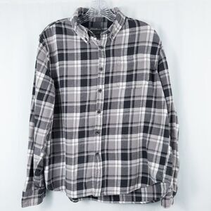 Eddie Bauer Everyday‎ Flex Flannel Plaid Button Down Shirt Mens Large Gray Black